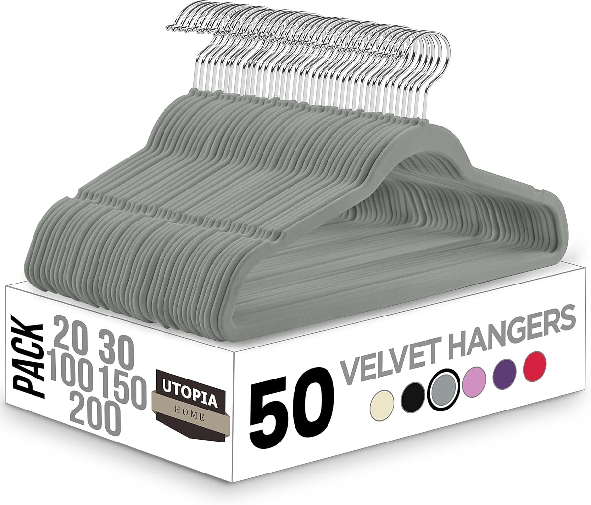 Utopia Home Velvet Hangers 50 Pack - Non-Slip Suit Hangers with 360 Degree Rotatable Hook - for Pants, Coats, Shirts & More (Grey)