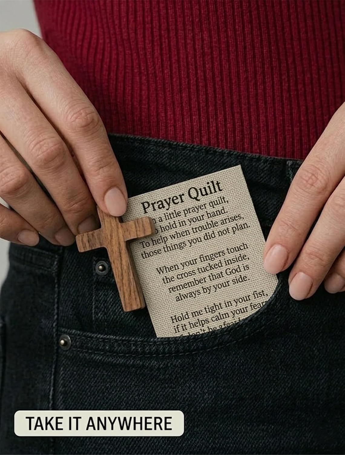 Henmany Prayer Quilt with Cross Inside: Pre-Cut Cotton Panels with Cross Pocket, Christian Sewing Kit with Inspirational Verses – Gift for Church Friends, Religious Travel Companion