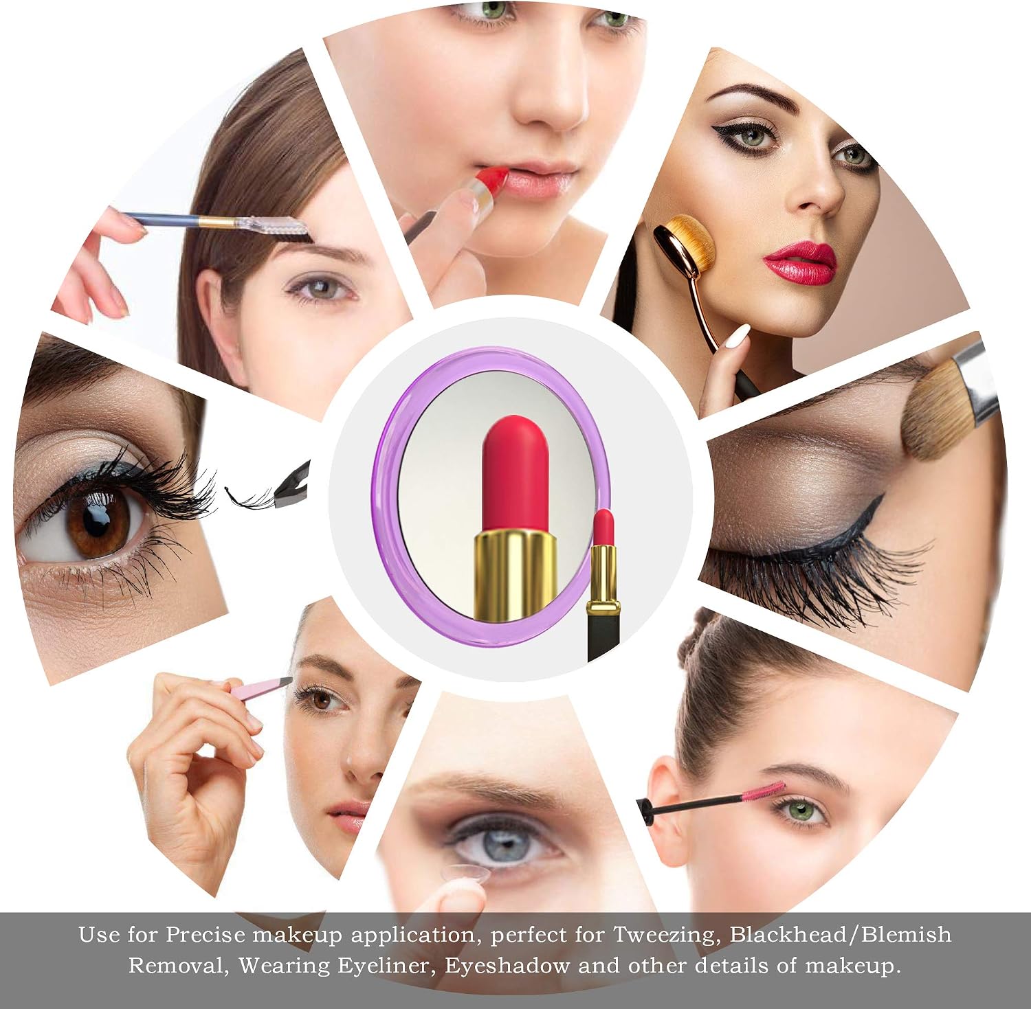 20X Magnifying Mirror with 3 Suction Cups, Use for Makeup Application, Tweezing, and Blackhead/Blemish Removal.Comes with 1PC Storage Bag, 1PC Tweezer, 1PC Reminder Card,4Inches (Purple)