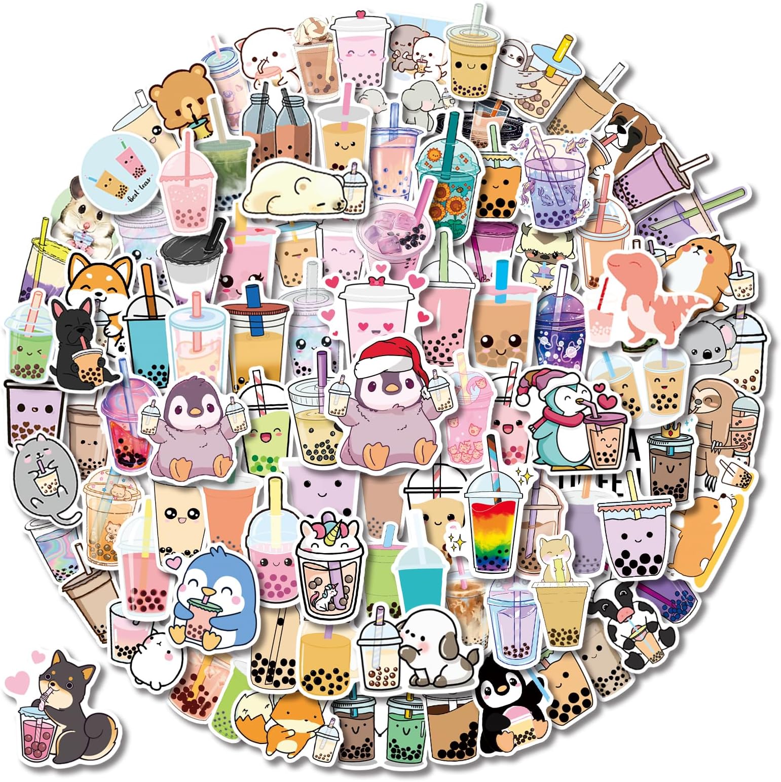 Milk Tea Stickers 105PCS Kawaii Bubble Tea Stickers, Vinyl Cutec Gifts,Asthetic Water Bottle Sticker Pack for Teens Girls Kids