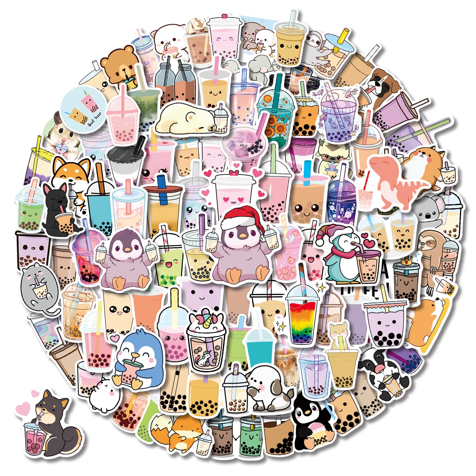 Milk Tea Stickers 105PCS Kawaii Bubble Tea Stickers, Vinyl Cutec Gifts,Asthetic Water Bottle Sticker Pack for Teens Girls Kids