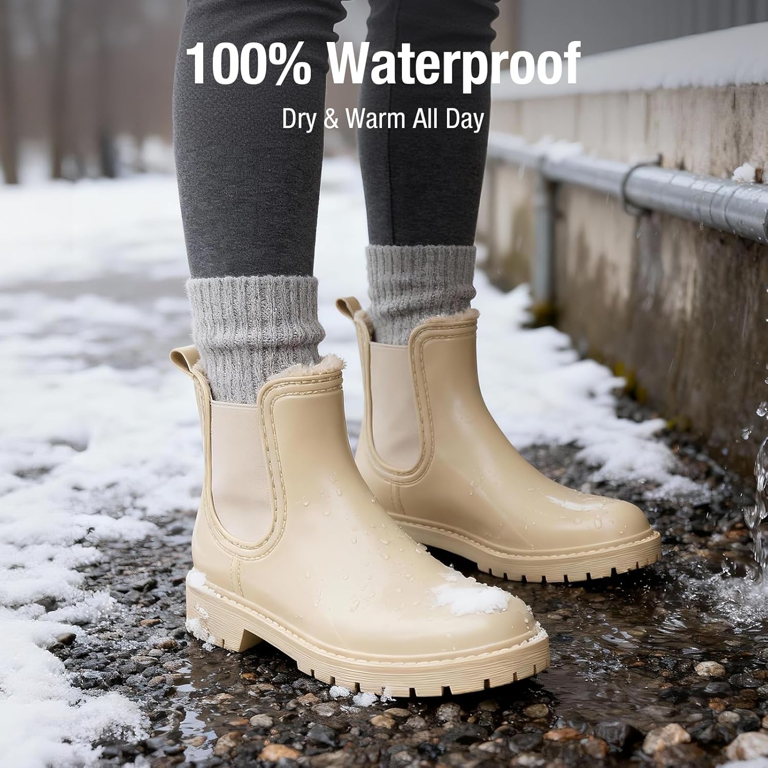 HISEA Winter Rain Boots for Women Waterproof, Womens Insulated Snow Boots Warm, Fur Lined Chelsea Ankle Booties for Autumn and Winter Outdoor Garden Farm Work - Image 3