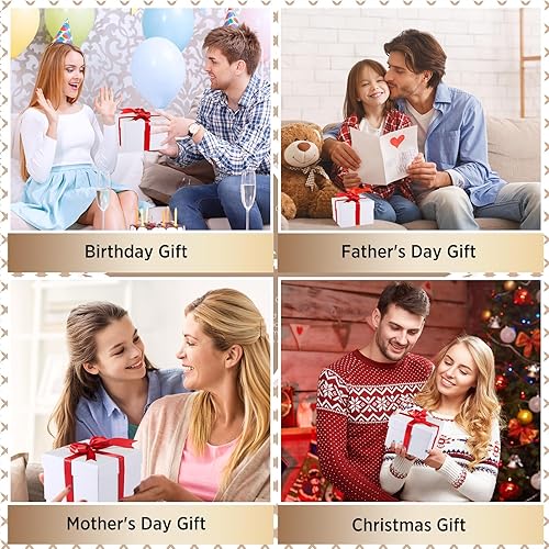 Vista 20 de Marspark 4 cajas de regalo de Navidad con tapas, apilables, cuadradas, juego de cajas anidadas con cinta, de tamaño grande a pequeño, molesto Papel