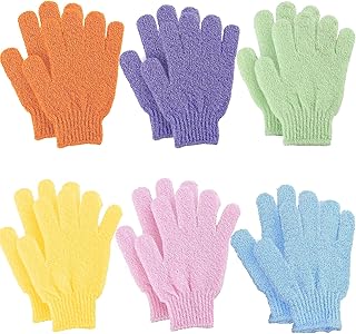 XOPOZON 6 Pairs Exfoliating Gloves Bamboo Shower Gloves Exfoliator Mitt Body Scrub Exfoliating Washcloths Scrubbing Glove for Shower Massage and Dead Skin Cell Remover Loofah