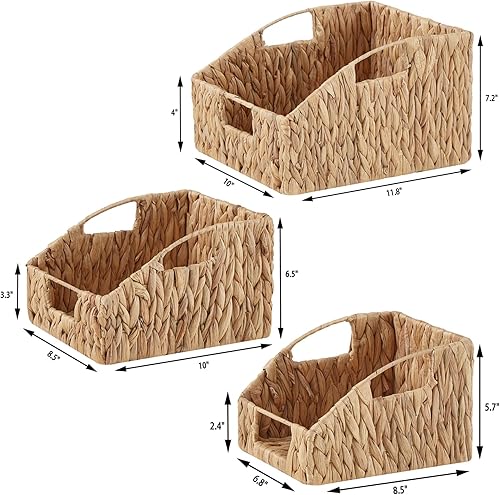 Miniatura 6 de Vagusicc Cestas de almacenamiento de mimbre para organizar, paquete de 3 cestas de mimbre tejidas a mano con asas integradas, cestas de