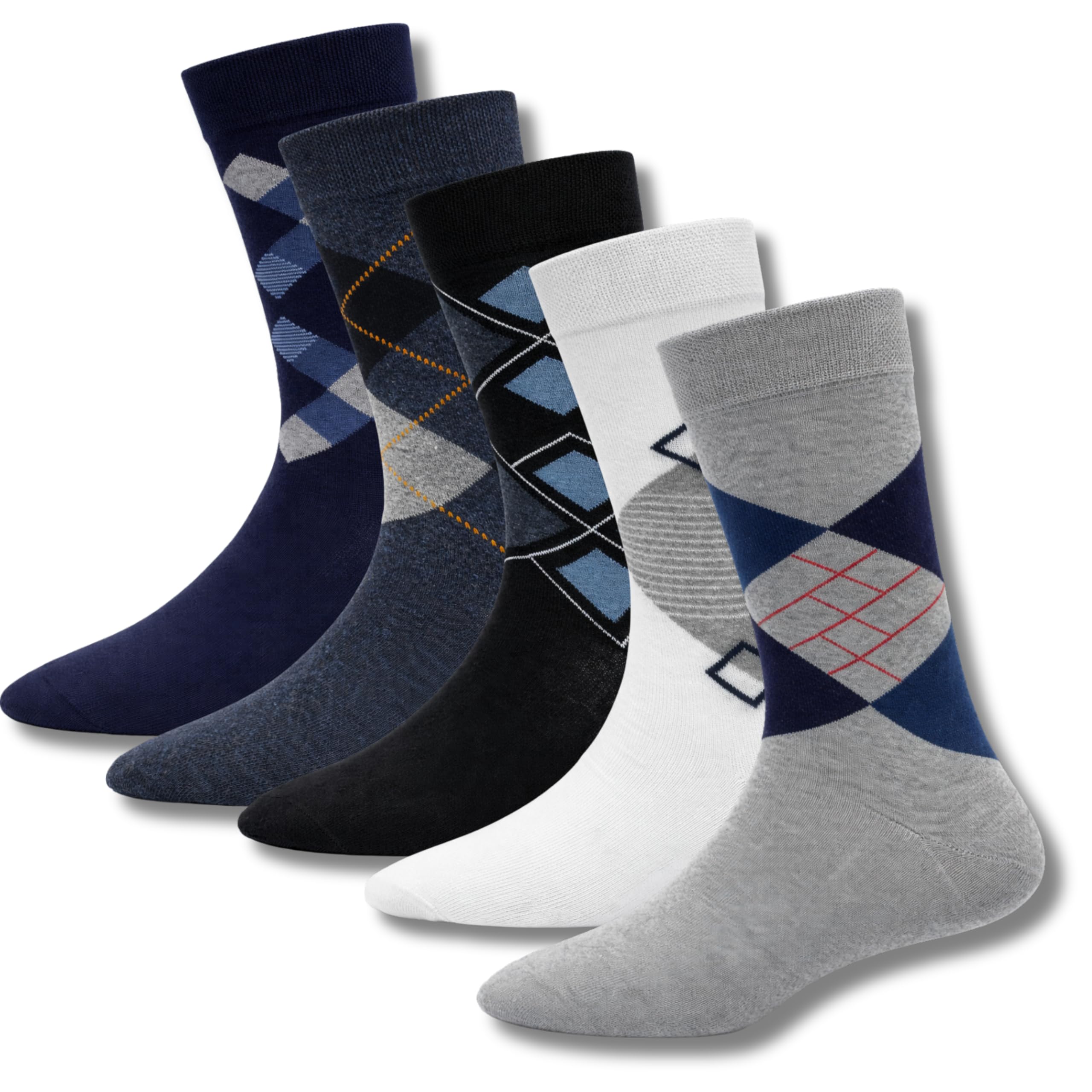 young arrow Men’s Full Length Crew Socks Pack of 5 – 100% Pure Combed Cotton for Men – 168 Needle Premium Knit Argyle Pattern Multicolor Socks for Formal Casual Office Wear-picture-18