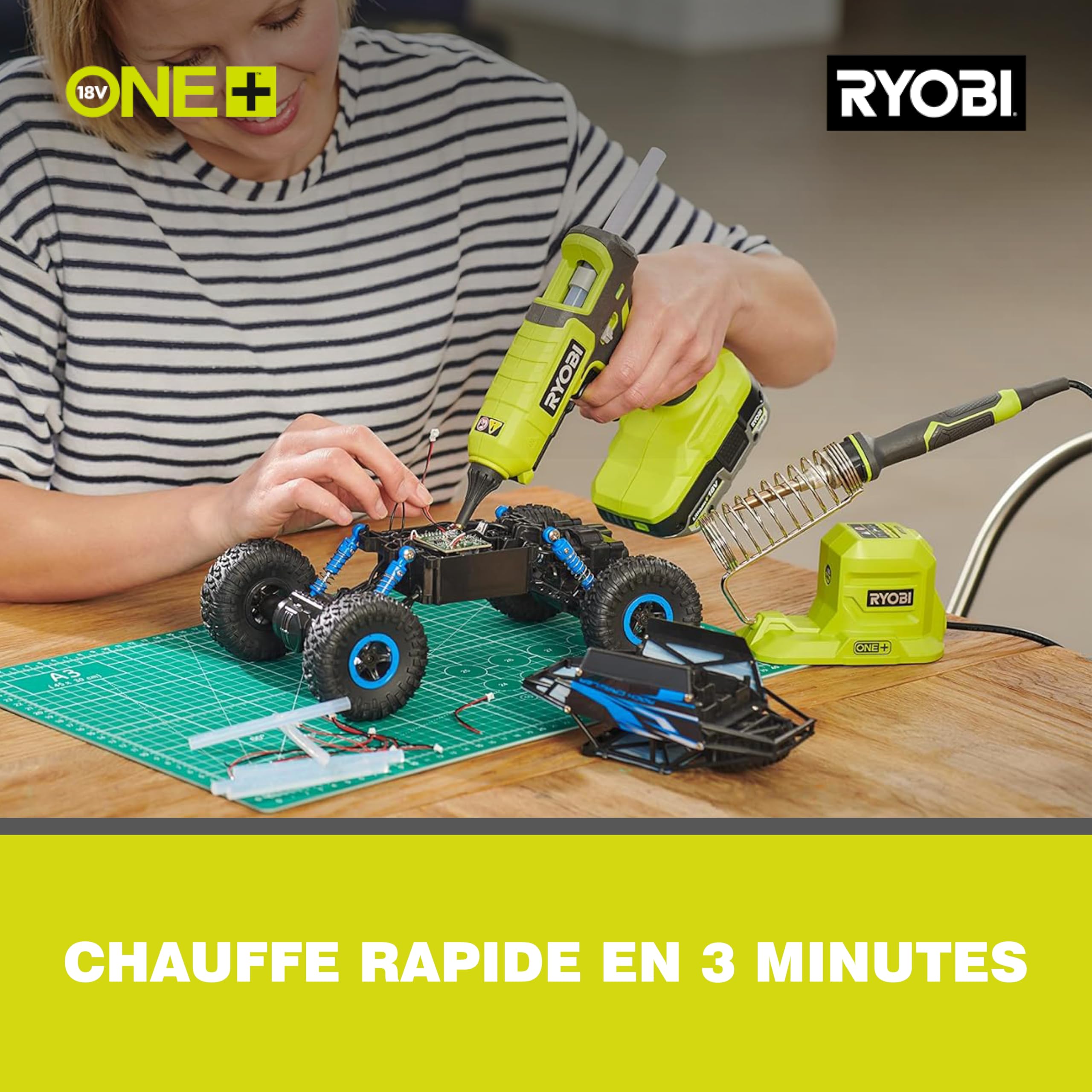 RYOBI - Pistolet à Colle Sans Fil 18V ONE+ RGL18-0 – Montée en Température Rapide (3min), Pour Colle Ø11 et 12mm, Colle Précise et Propre – Batterie Non Incluse