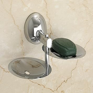 U-S-F BATH ACCESSORIES ARYAN Mercury Series 304 Stainless Steel, Anti Rust Double Soap Dish and Holder for Bathroom and Kitchen (Standard Size, Glossy Finish, Silver)