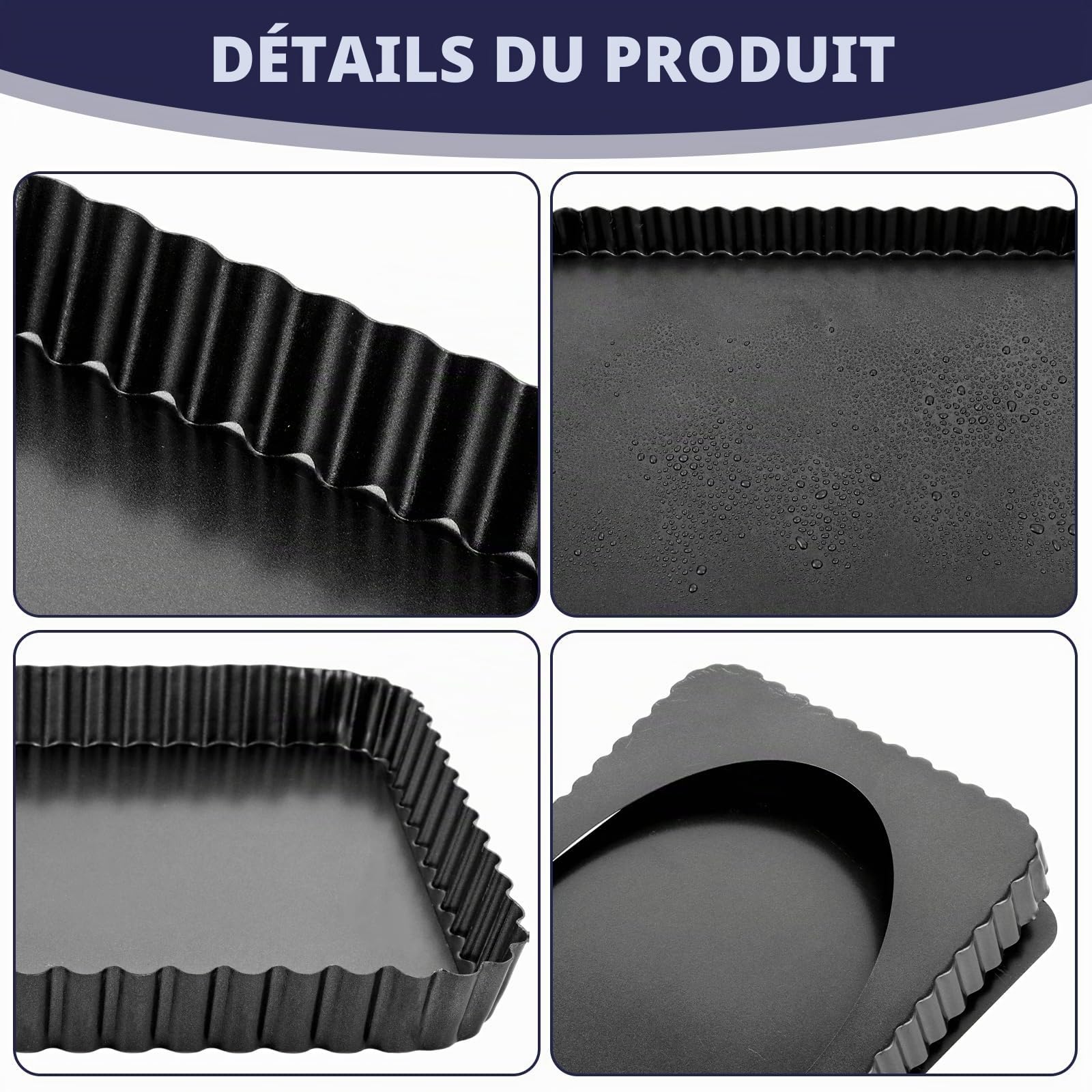 STARVAST Lot de 3 moules à tarte, rectangulaires, antiadhésifs, avec fond amovible, noir, 31 x 21 cm, 35 x 11 cm