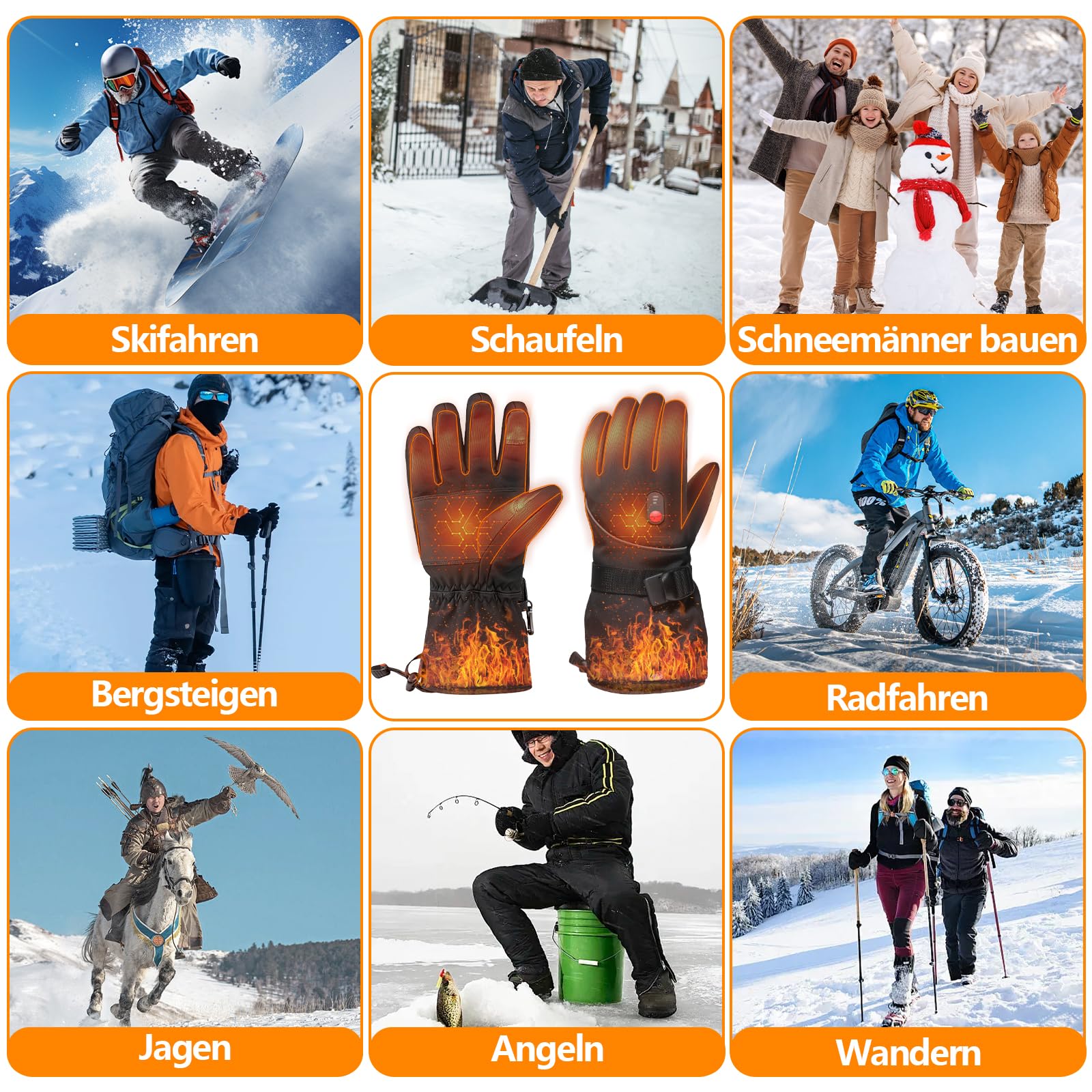 Beheizbare Handschuhe, 5000mAh Akku USB Wiederaufladbare Heizhandschuhe für Damen und Herren, 3 Heizstufen, wasserdichte Motorradhandschuhe zum Skifahren, Radfahren und Wandern