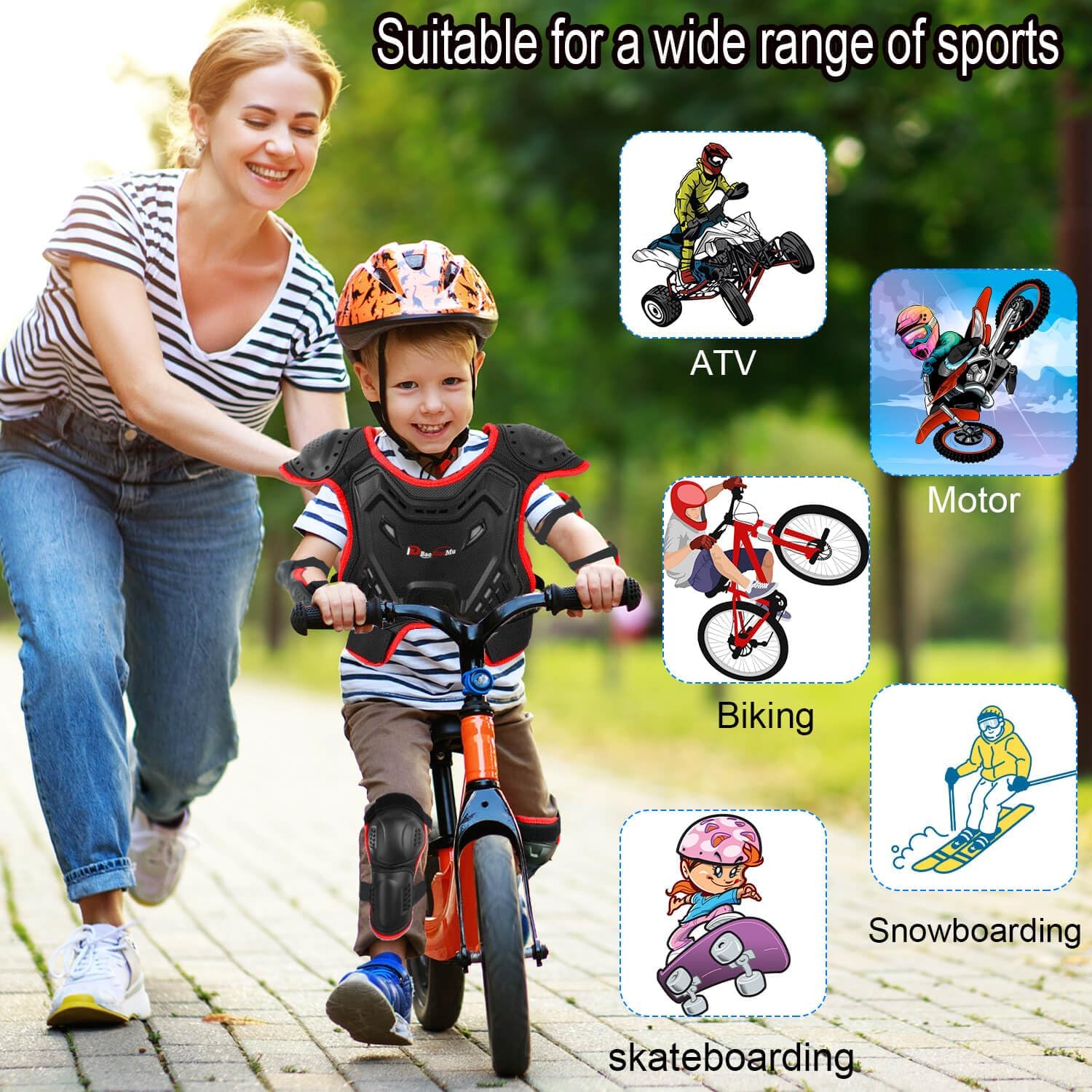 Kids Motocross Vest Suit for Dirt Bike MTB ATV, Back Chest Knee Elbow Protector for Children 2 Sets