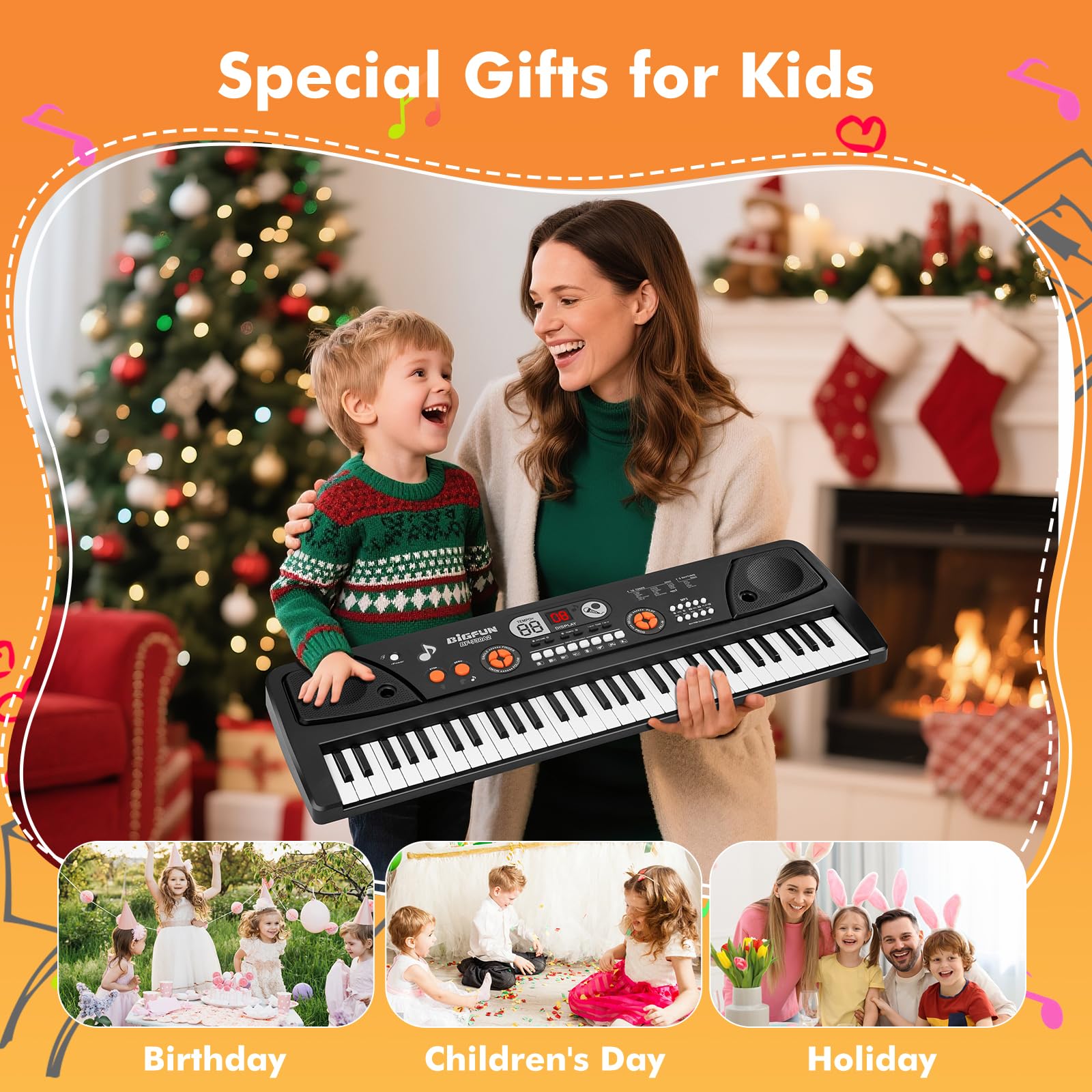 61 Key Upgrade Piano Keyboard for Kids Beginners Electronic Keyboards Pianos with LCD Screen Microphone Musical Instrument Toys for 3 4 5 6 7 8 Year Old Boys Girls Gifts