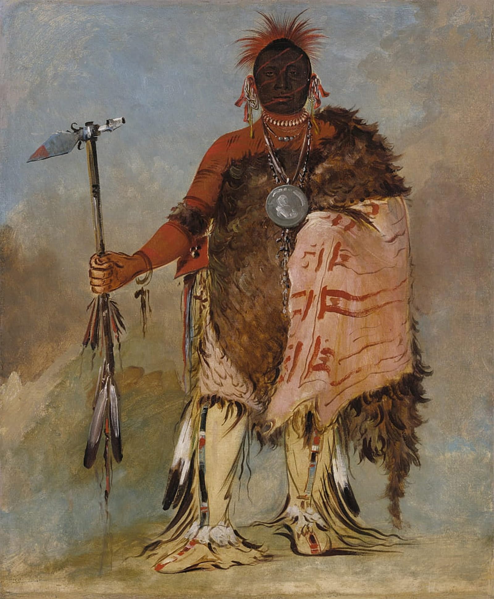 ARTXLXXBN Famous Painting Canvas Artwork Graffiti Print Big Elk a Famous Warriories by George Catlin Portrait Canvas Image for Home Decor 60x90cm