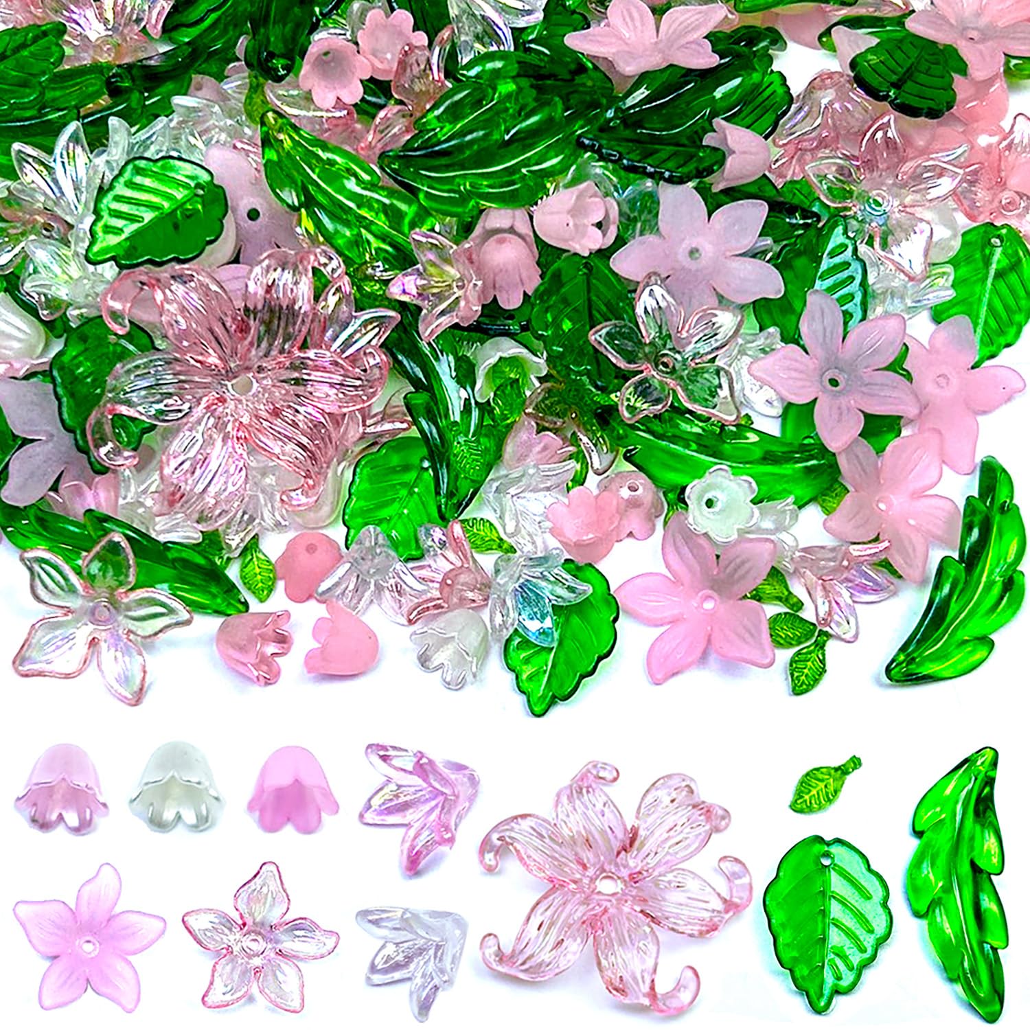 Kit de cuentas acrílicas de hojas y flores para regalar y crear joyería personalizada