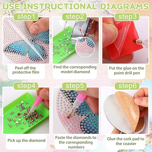 Miniatura 3 de UPINS 8 posavasos de pintura de diamante para bebidas, kit de arte de diamantes para adultos, niños, principiantes, suministros de arte de diamantes