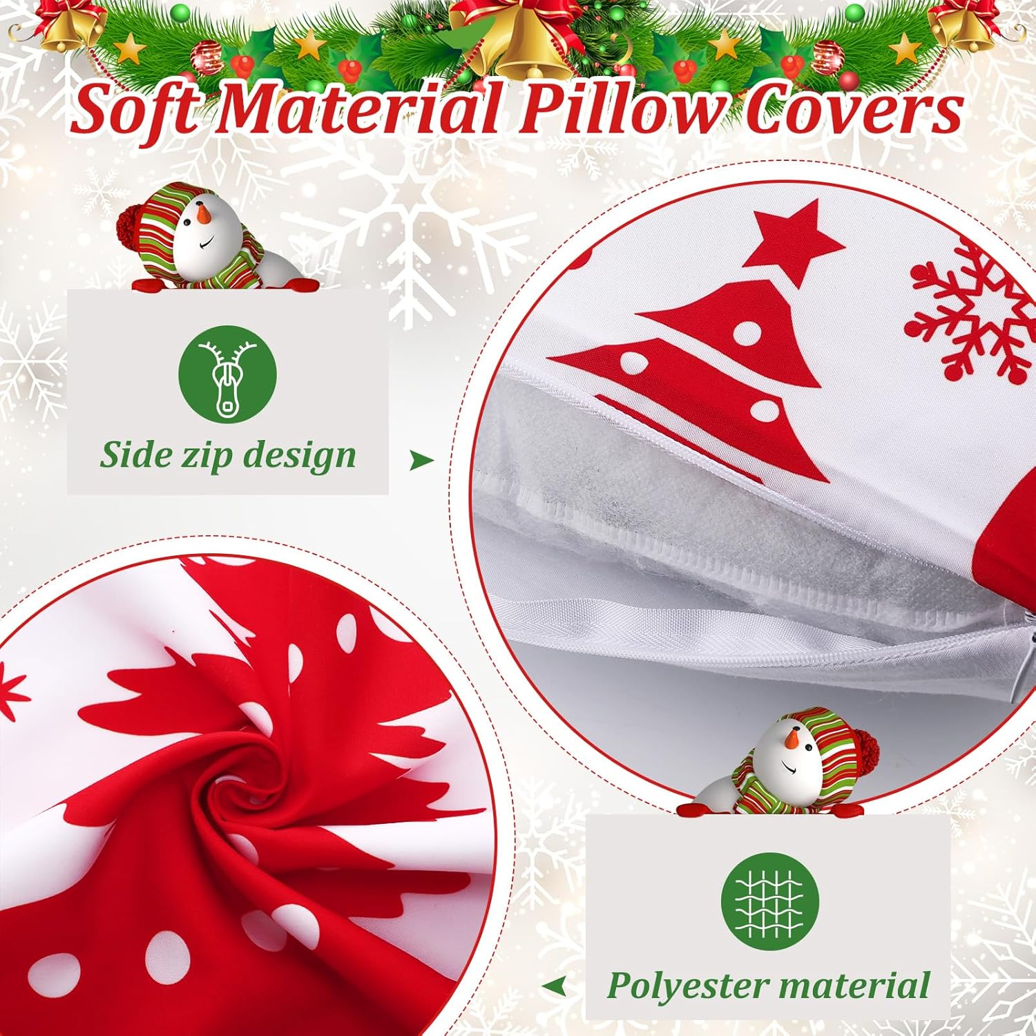 Hosuly 9 Pieces Christmas Pillow Covers 18 x 18 Inch Home Decorations Tree Cushion Throw Pillow Cases for Farmhouse Sofa Holiday Decor (Classic)