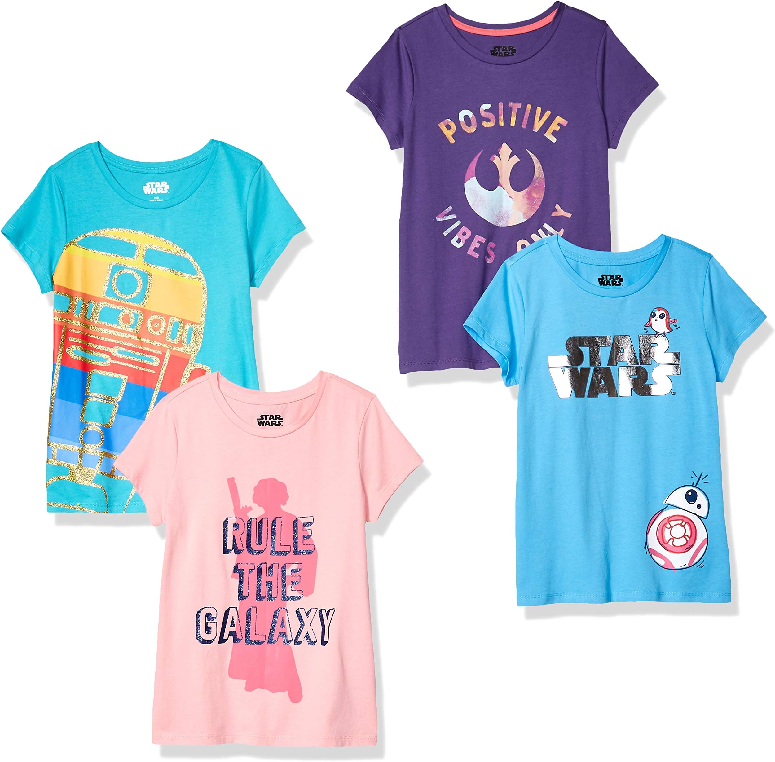 Amazon Essentials Disney | Marvel | Star Wars | Frozen | Princess Girls and Toddlers' Short-Sleeve T-Shirts, Multipacks