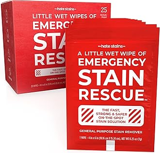 Emergency Stain Rescue Stain Remover – All Purpose Wipes For Carpet, Upholstery, Clothes, Add to Laundry. Works on Fresh & Old Organic or Inorganic Stains (25 Individual Wipes)