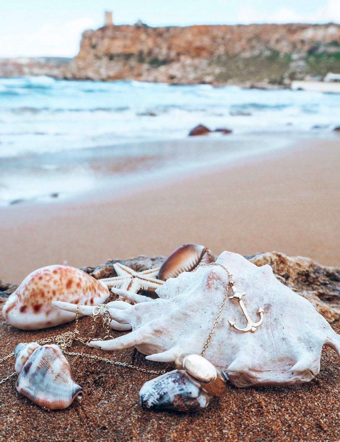 MEVECCO Gold Dainty Anchor Pendant Necklace,14K Gold Plated Cute Horizontal Hammered Necklace for Women - Image 4