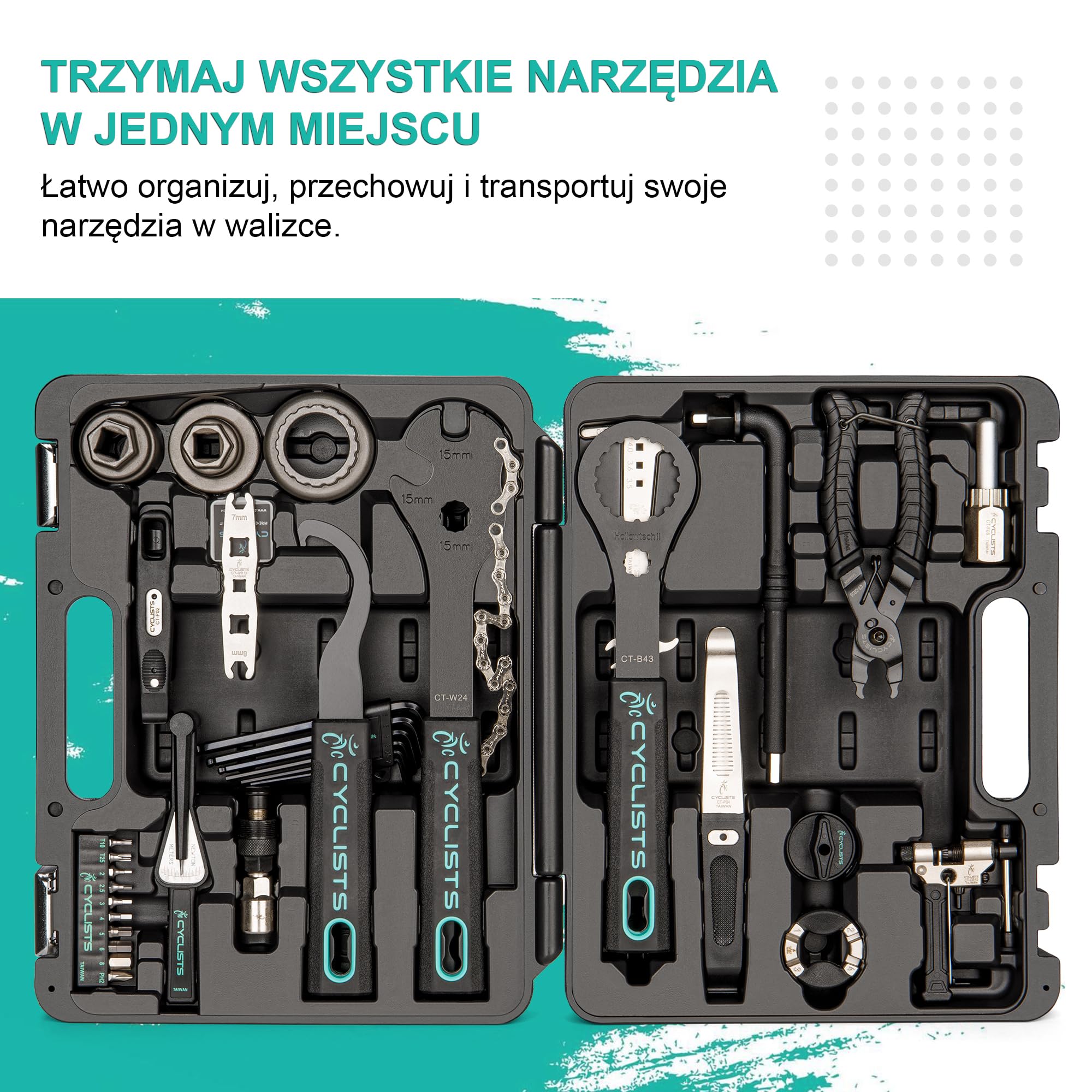 cyclists Profesjonalny zestaw narzędzi do rowerów elektrycznych – 33-częściowy zestaw narzędzi do naprawy rowerów wyścigowych i górskich, do naprawy opon, hamulców, łańcuchów, pedałów i ściągaczy