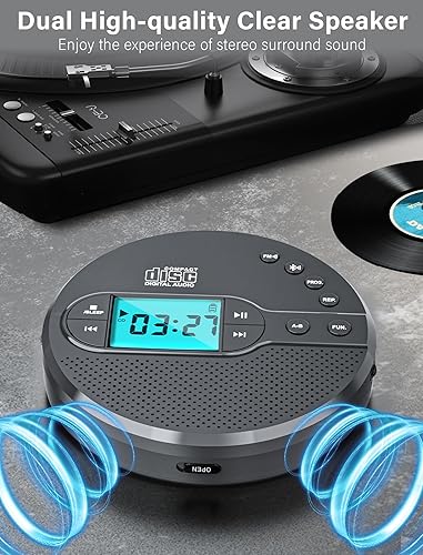 Miniatura 4 de Reproductor de CD Discman recargable de 2000 mAh Reproductor de CD Walkman con transmisor FM Bluetooth, auriculares, pantalla LCD, AUX, altavoz