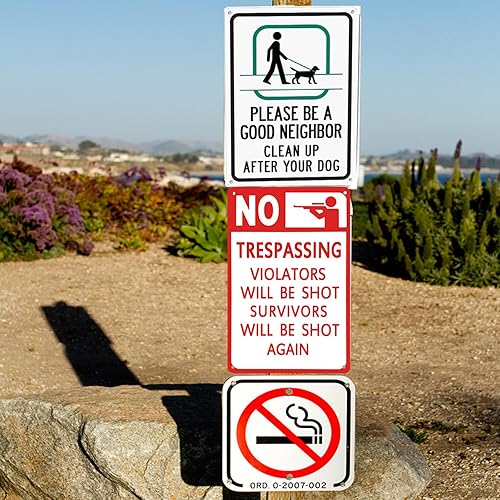 Miniatura 8 de TISOSO Letreros de advertencia de seguridad con texto en inglés No Trespassing Violators Will Be Shot Again (No Trespassing Violators Will Be Shot