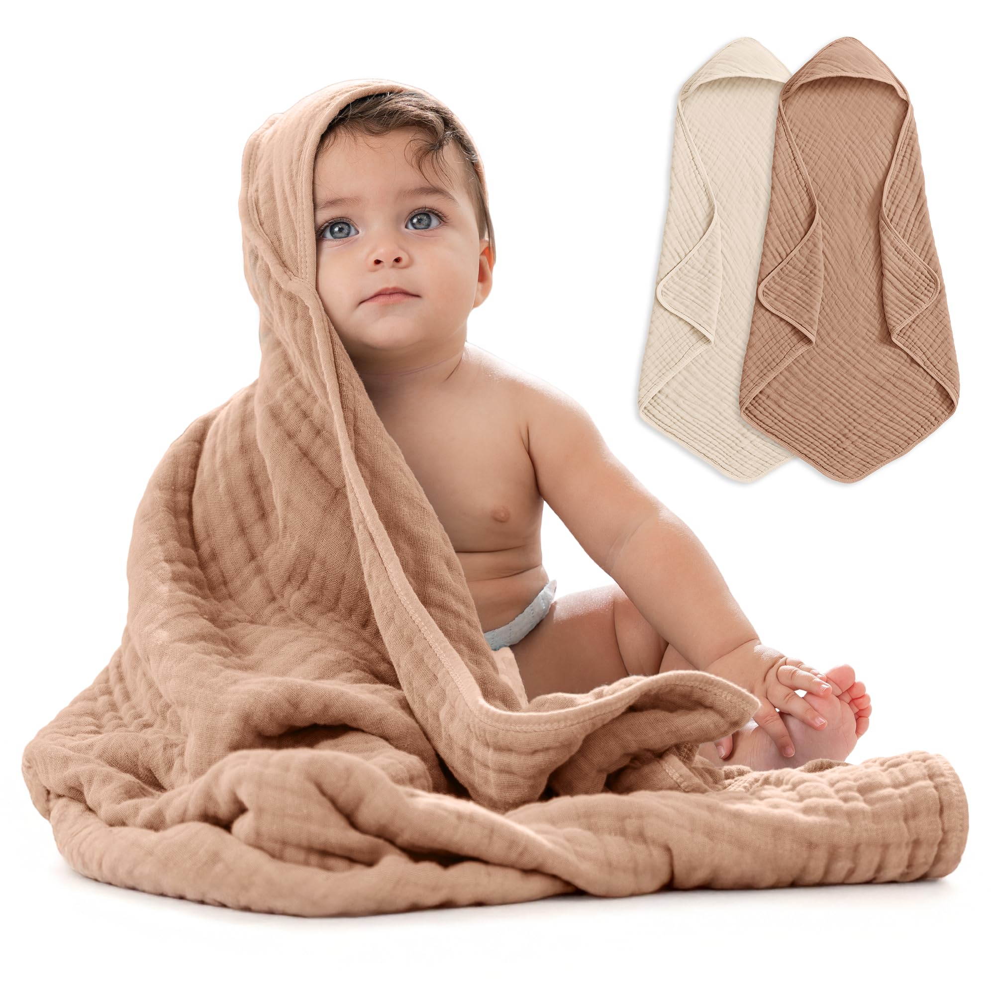 Comfy Cubs Baby Hooded Towel 2-Pack, Large 81cm x 81cm - 6-Layer, Soft, Durable & Absorbent Baby Bath Towel - 100% Muslin Cotton Bathing Products for Babies, Toddlers & Kids - Mauve and Blush — view 6