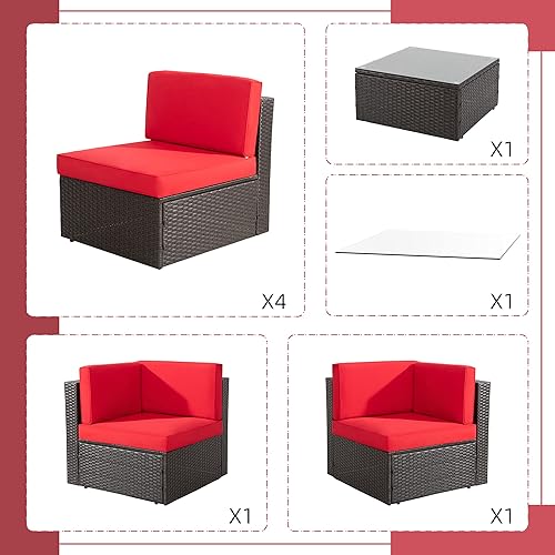 Miniatura 6 de Shintenchi Juego de muebles de patio de 7 piezas para exteriores para todo tipo de clima, juego de sofá seccional de ratán de polietileno con mesa