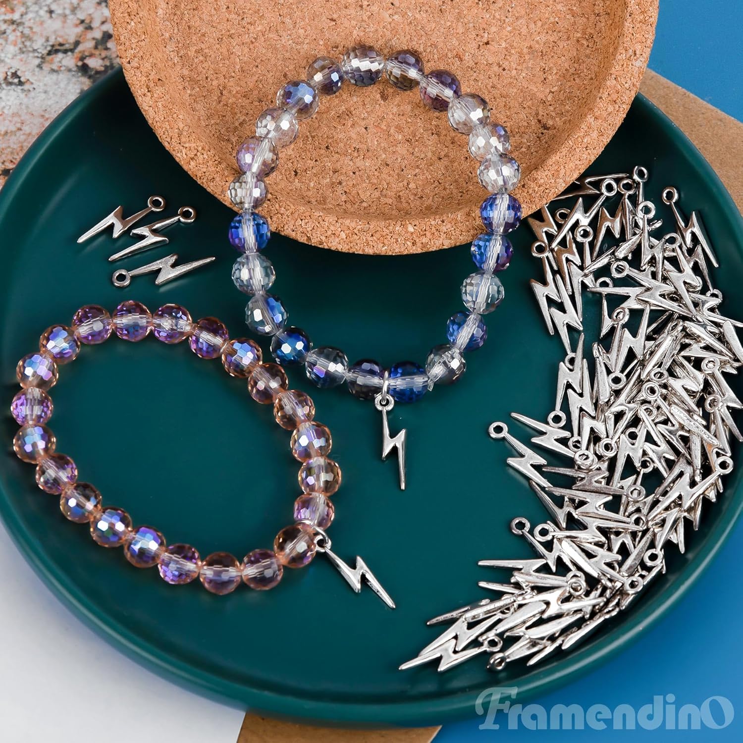 Framendino, 100 Pack Silver Flash Shape Charms Lightning Bolt Pendants for DIY Jewelry Making Supply - Image 3