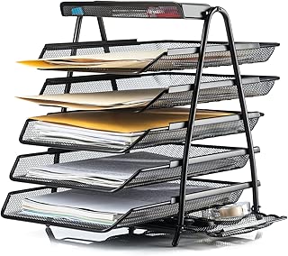Halter Steel Mesh Desktop 5-Tier Shelf Tray Organizer with Supply Tray - Letter-Size - Black - coolthings.us