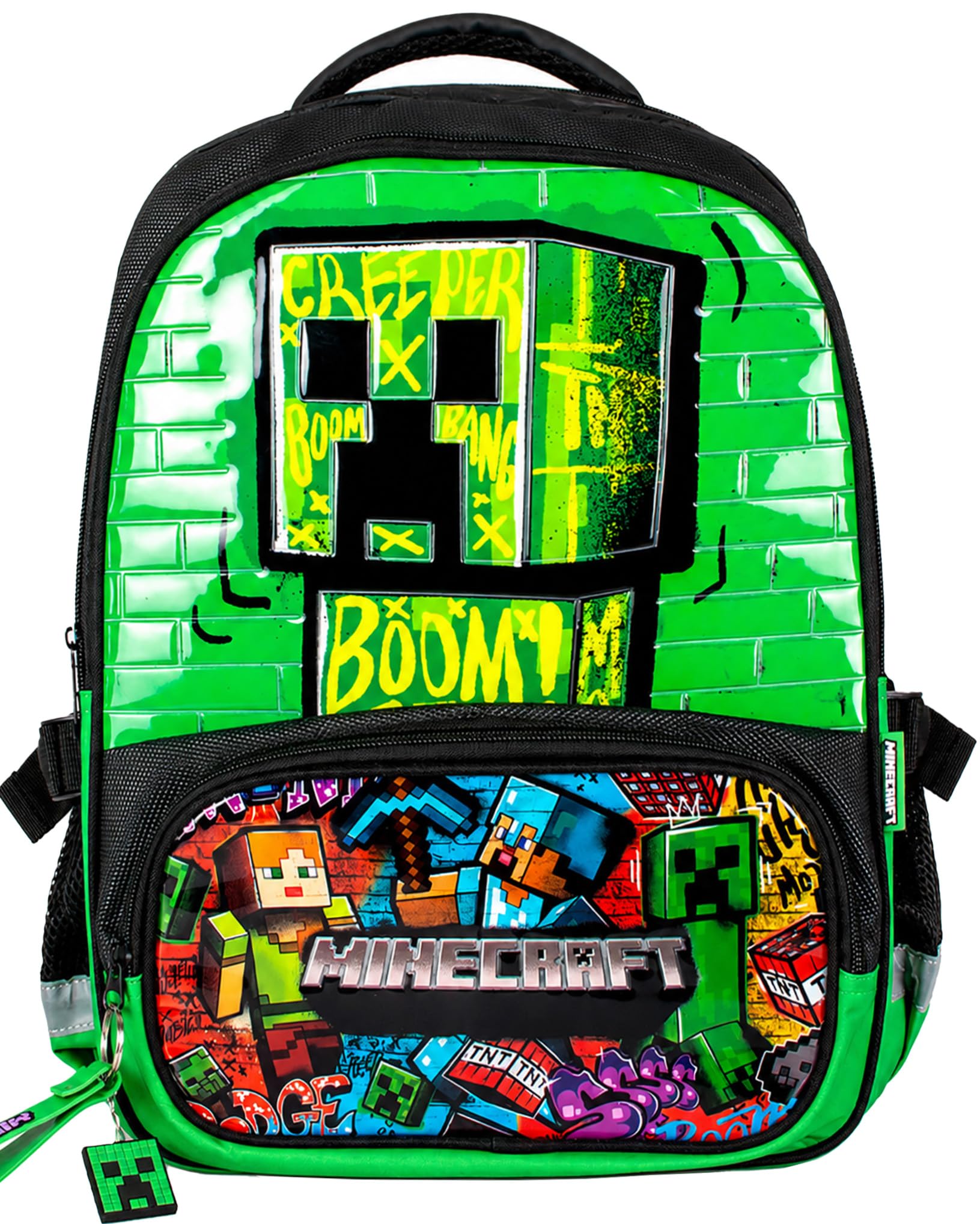 Plecak szkolny dla fanów Minecraft 6-12 lat, podstawowy i średni, design Creeper, 2 przegródki z kieszenią i siatką na wodę, 22 litry (42 x 31 x 17 cm)