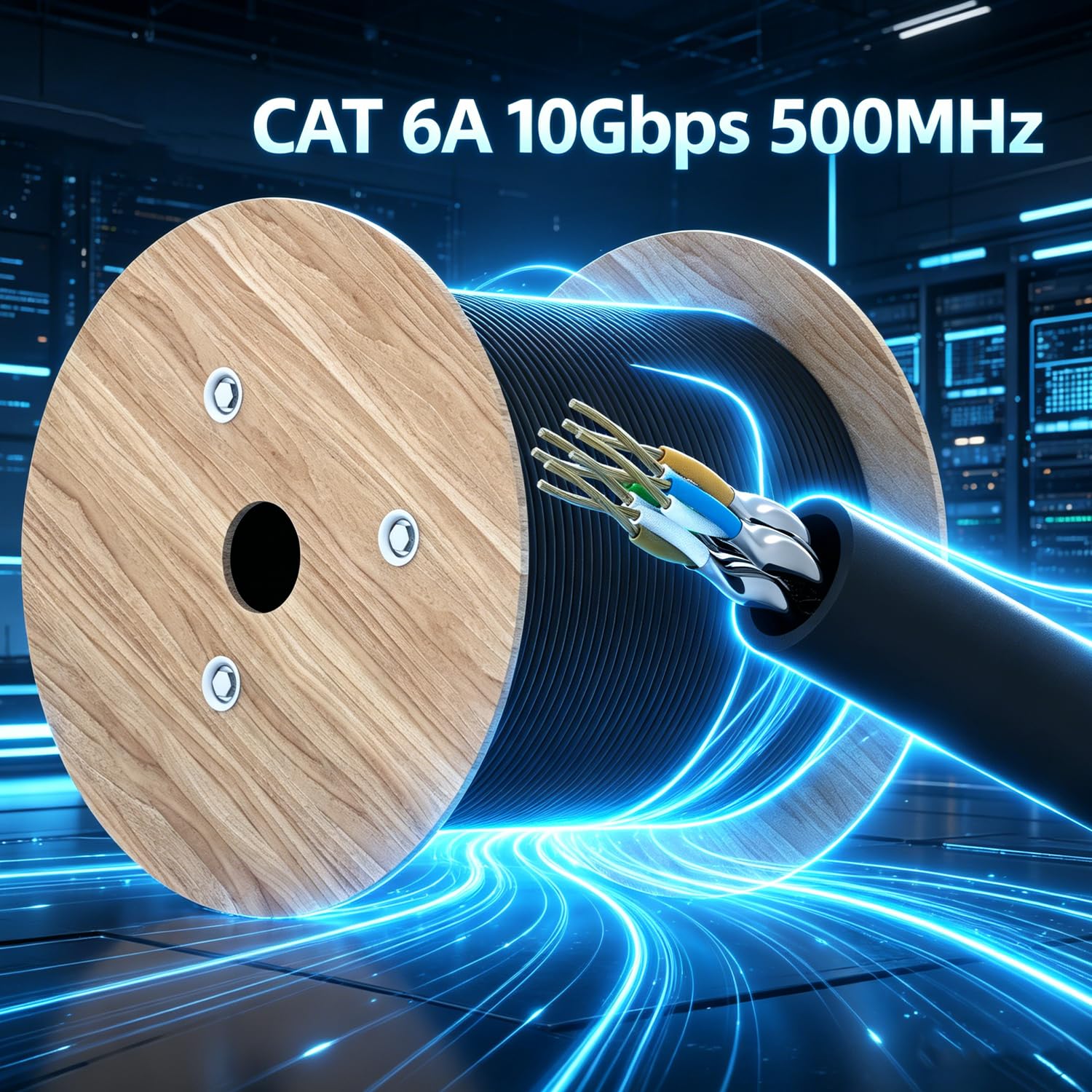 Elfcam® - 305m Câble de Réseau Ethernet Bobine | 100% Cuivre U/FTP | CAT6A, 26AWG RJ45 | LAN 10Gbps | Blindé | PC, Switch, Routeur, Modem, Commutateur (305 Mètres,Noir)