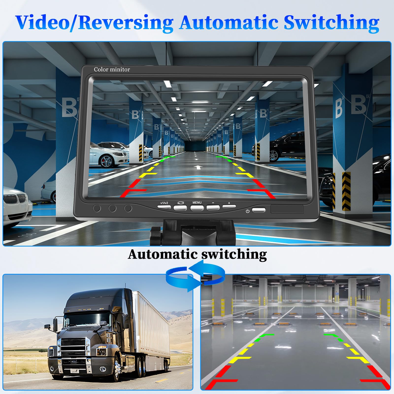 Hikity Rear View Camera & Bedrade Monitor, 7 Waterdichte HD-Monitor voor Auto Achteruitrijcamera met 4-pins Luchtvaartkabel 12-24V Auto Nachtzicht voor Auto Camping Truck Caravan