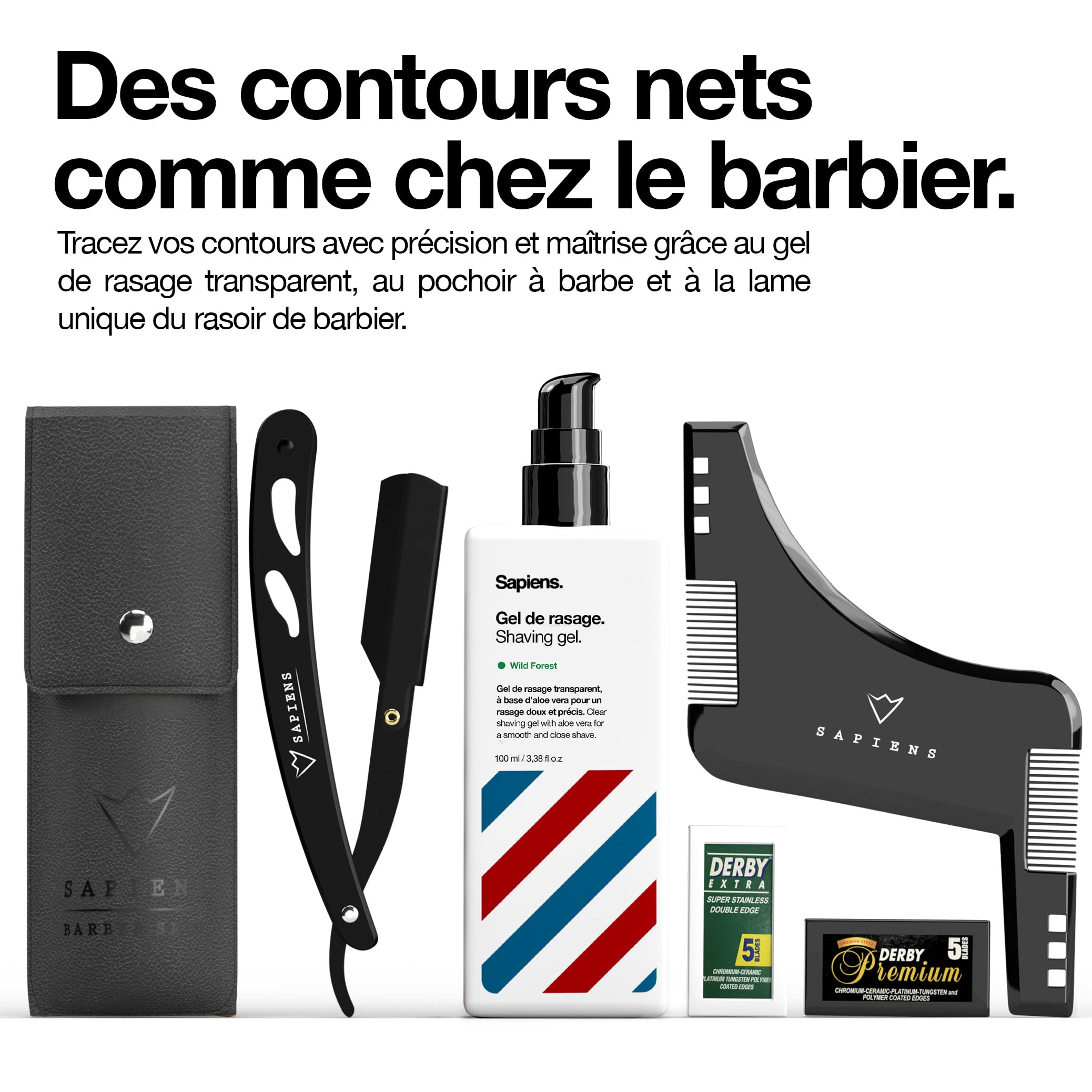 Coffret Barbe Homme Bio Sapiens - Kit Rasage et Soins Barbe Made in France avec Gel Rasage, Huile Barbe, Baume Barbe, Rasoir Coupe Choux