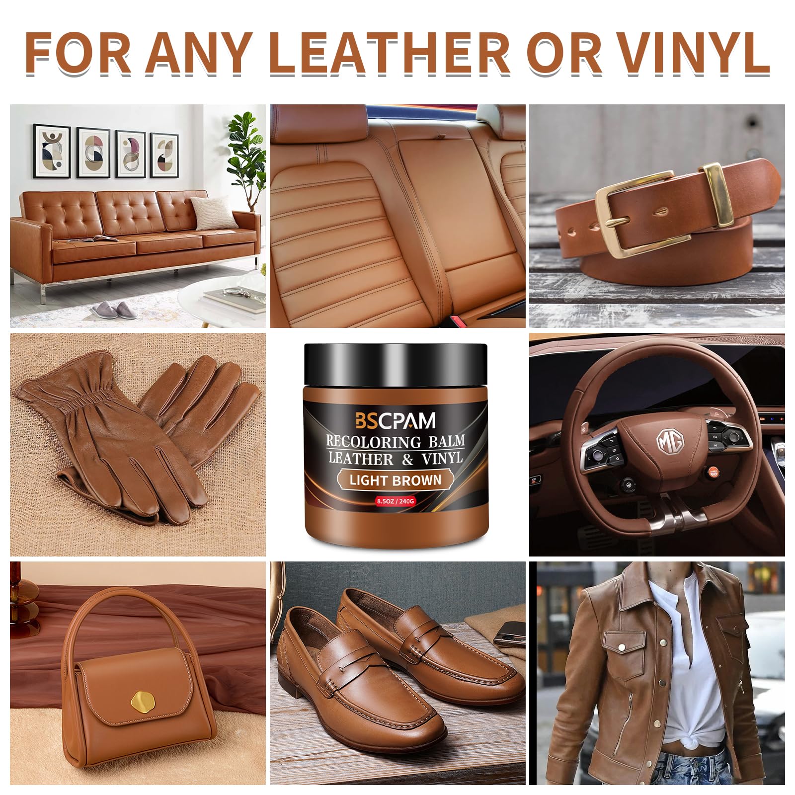 Light Brown Leather Recoloring Balm,8.5oz Leather Sofa Scratch/Stain Remover,Leather Repair kit for Vinyl Furniture and Car Interior,Leather Dye Paint for Scratched and Faded,Leather Color Restorer — view 2