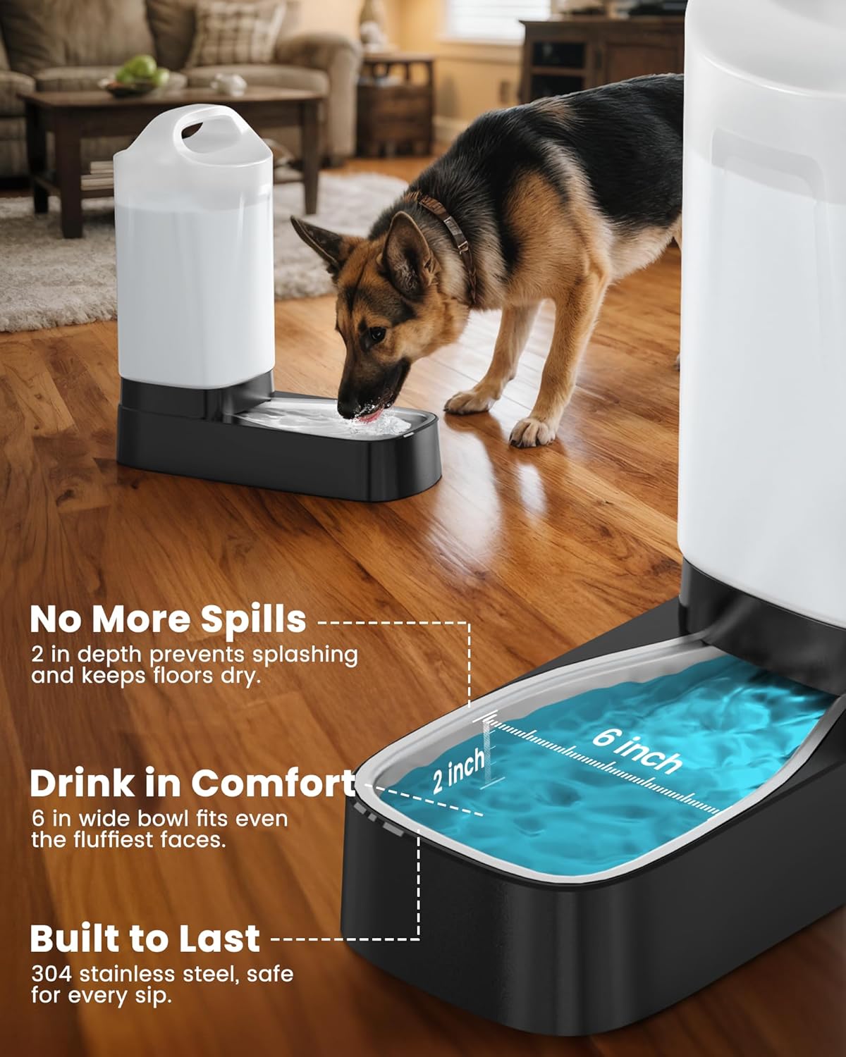 Automatic Dog Water Bowl Dispenser - 2.4 Gallon Stainless Steel Gravity Pet Water Feeder with Ergonomic Handle Design Anti Splash Drinking Bowl Without Filter Easy to Clean Multi Pet Use - Image 7