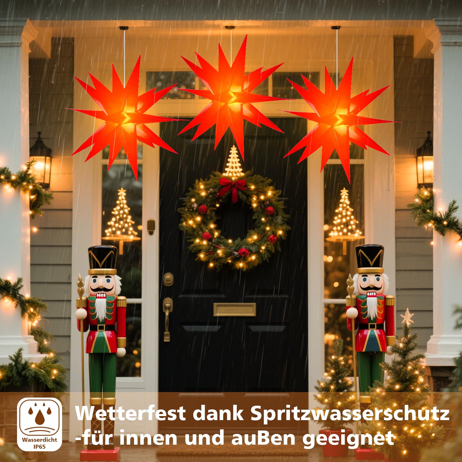 Sky angle Estrella de Navidad 3D iluminada con batería con temporizador para ventanas, 60 cm, estrella luminosa para decorar el árbol de Navidad, estrella de Navidad LED roja para patio, balcón y