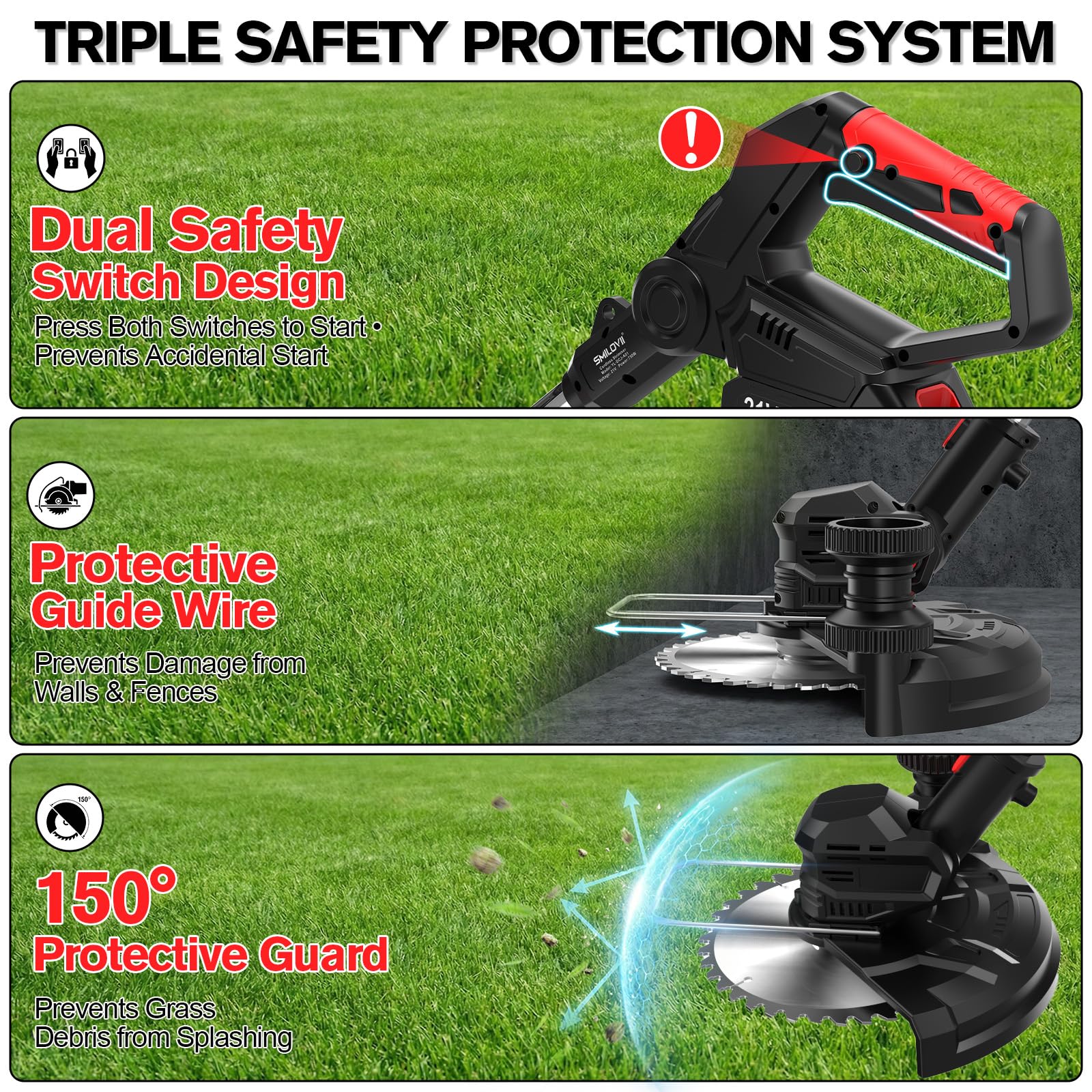 Cordless Strimmer with 2x2.0Ah Batteries, 750W Grass Trimmer and Cordless Brush Cutter with Wheels, 24000RPM Electric Weed Trimmer with Metal Blades, Lightweight Telescopic Strimmer — view 4