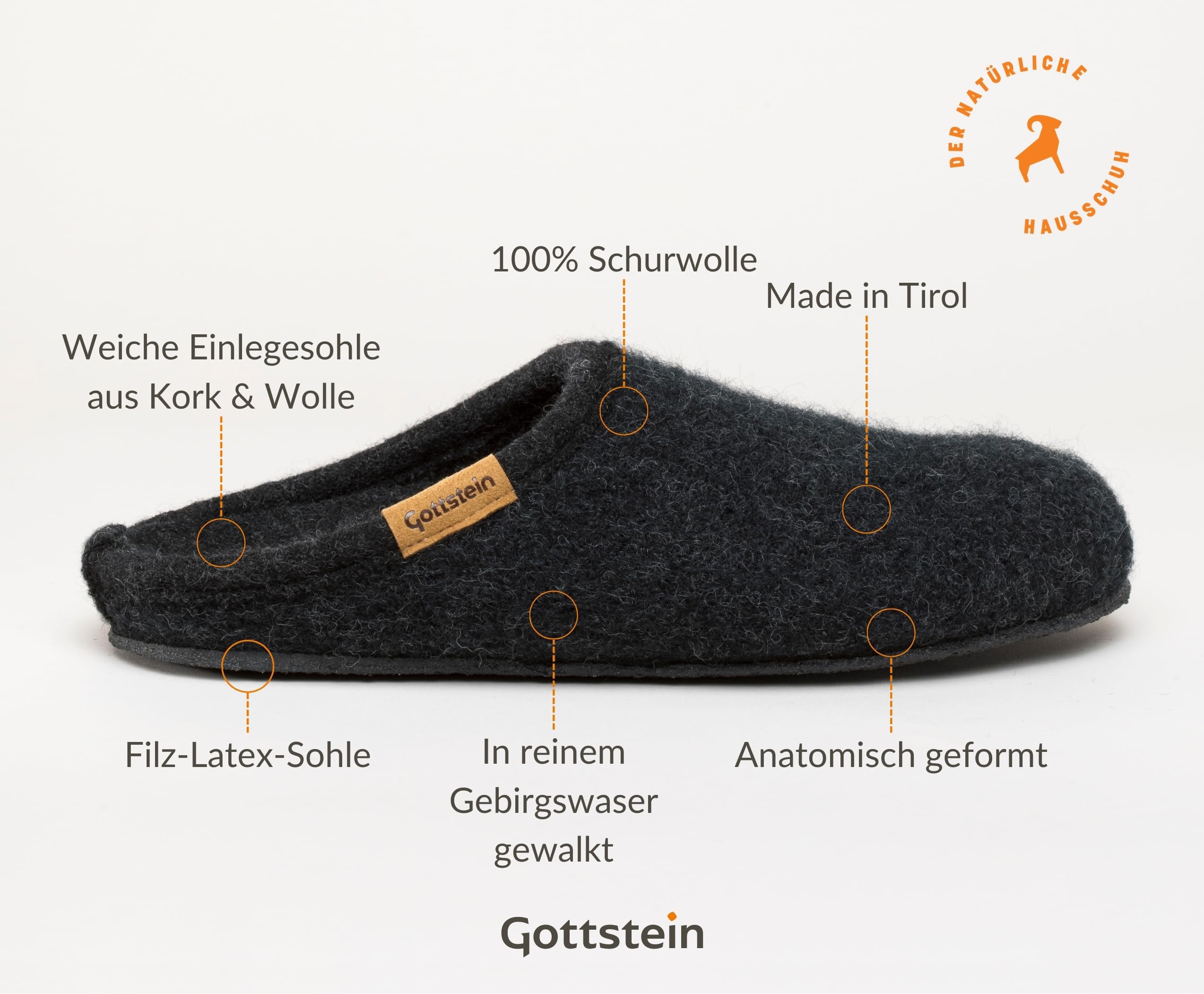 Gottstein Filz-Hausschuh ALP-COMFORT-FE - Damen & Herren Pantoffel aus 100% Schurwolle