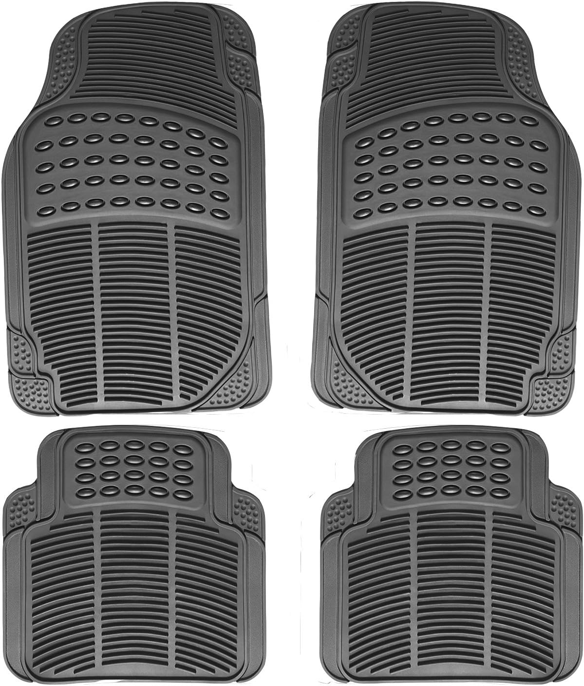Multi Season Rubber Floor Mats 4pc Set Grey Fit Most Cars, SUVs, Vans and Trucks