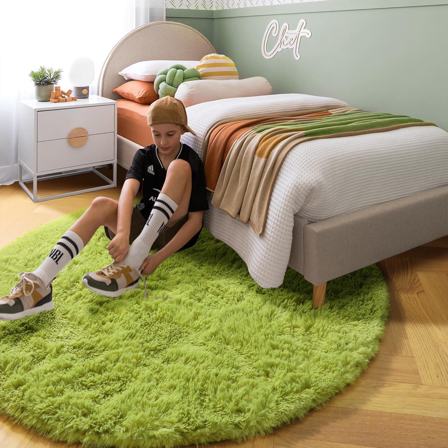 Grass Green Round Rug for Bedroom,Fluffy Circle Rug 4'X4' for Kids Room,Furry Carpet for Teen's Room,Shaggy Circular Rug for Nursery Room,Fuzzy Plush Rug for Dorm,Green Carpet,Cute Room Decor for Baby 9 81OccZQFNuL. AC SL1500