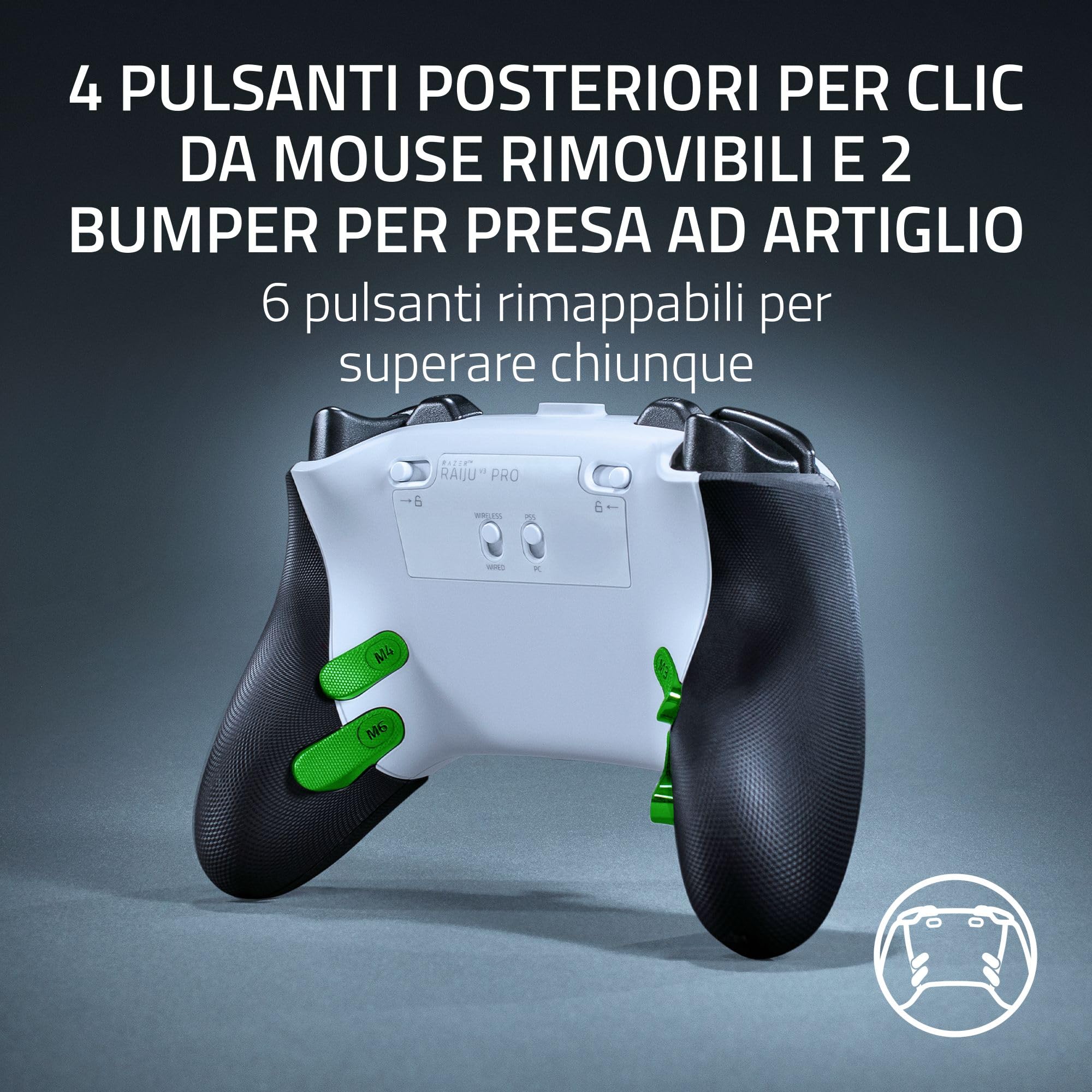 Razer Raiju V3 Pro - Controller wireless per e-sport per PlayStation 5 e PC - 4 pulsanti rimovibili e 2 bumper con impugnatura a artiglio - Stick analogici TMR - Pro HyperTrigger | Bianco