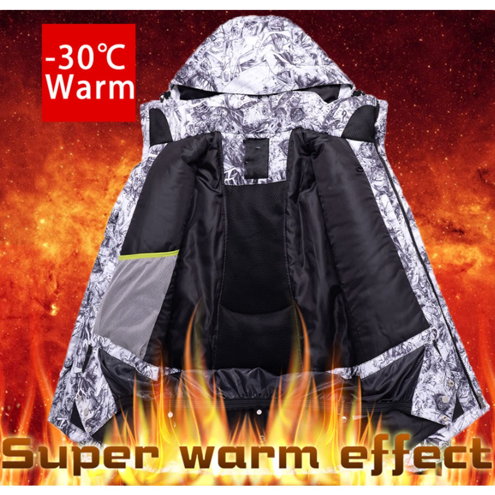 Tuta da Sci da Uomo con Motivo a Nastro Cappotto con Jeans Giacche e Pantaloni da Snowboard Abbigliamento Impermeabile da Esterno Tuta da Neve