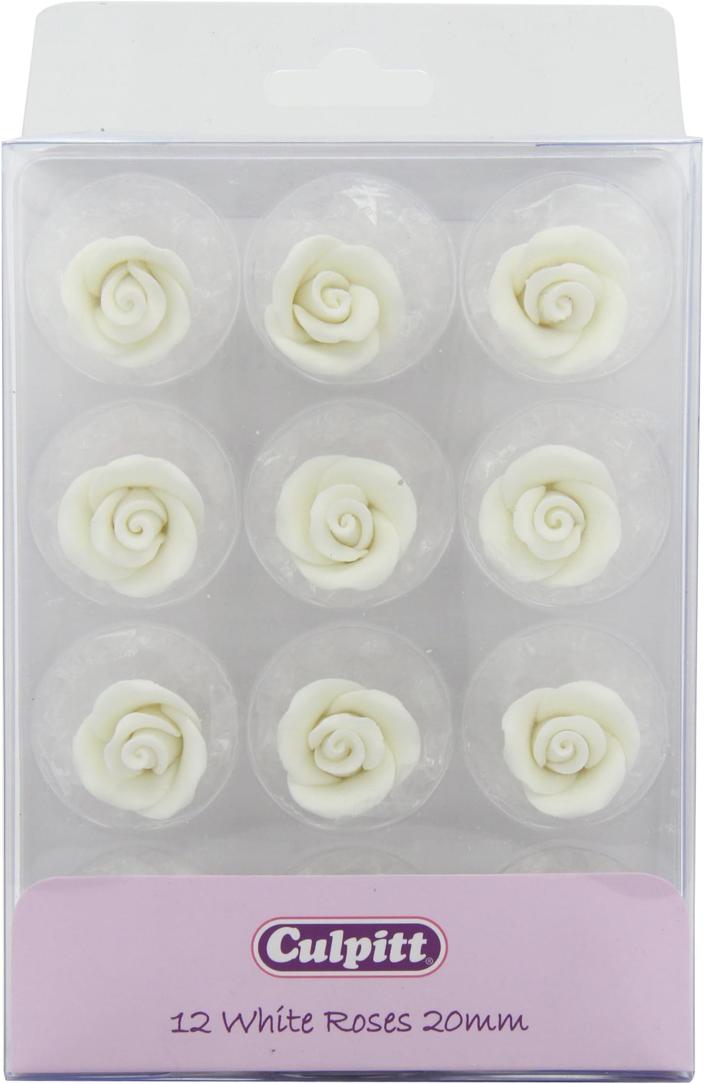 Sugar Cake Decorations White Roses 20 mm (Pack of 1, Total 12 Decorations)
