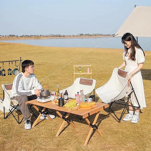 Miniatura 8 de Silla de camping plegable ultraligera, capacidad de 450 libras, color blanco roto, sólido, adulto, al aire libre, playa, césped, campamento