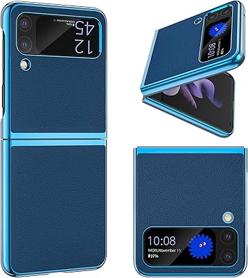 MATEPROX Slim Case for Samsung Galaxy Z Flip 3 5G, Lightweight with Non-Slip Leather Back & Electroplated Frame - Light Blue