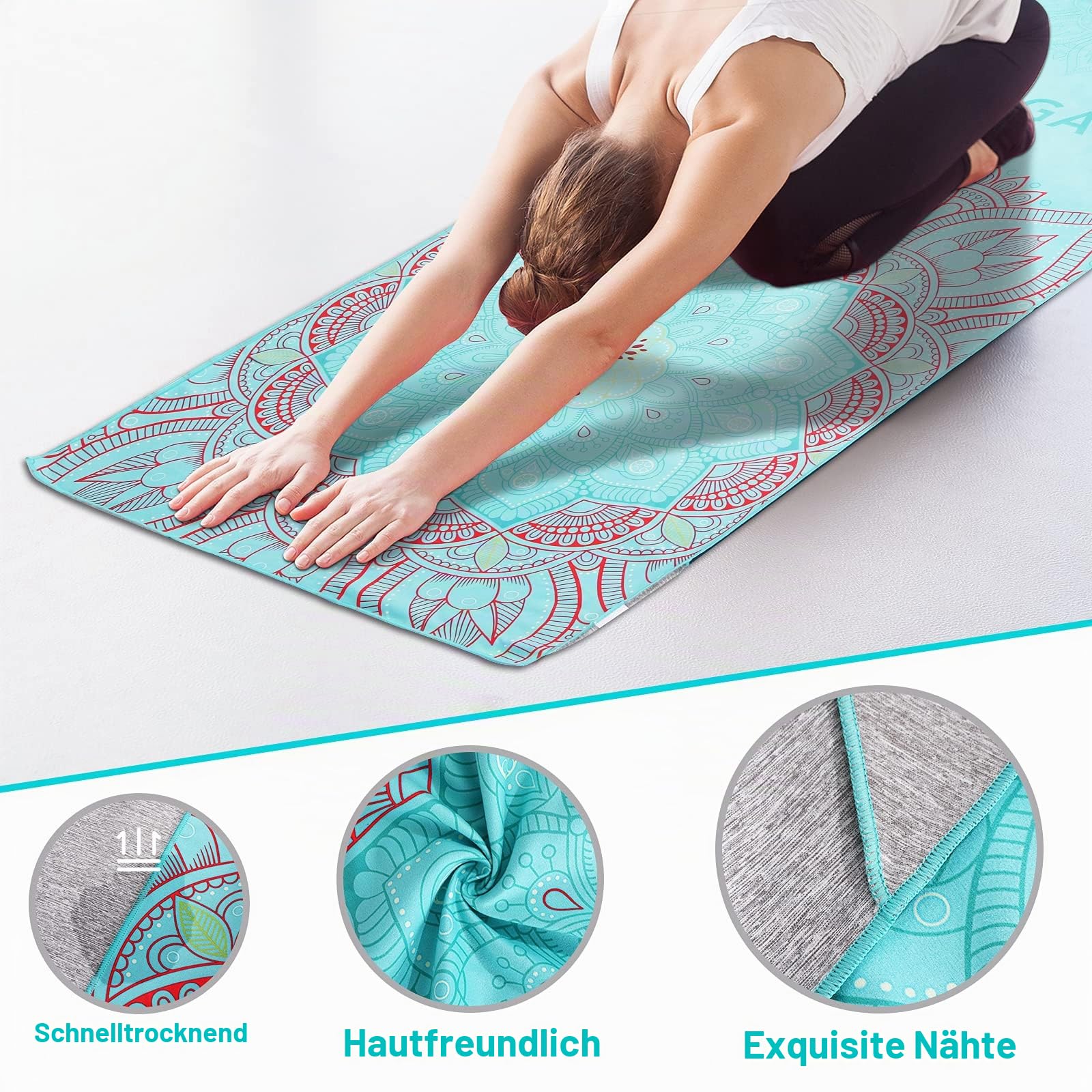 MoKo Yogamatten Handtuch, rutschfest Yoga Handtuch Auflage für Yogamatte Schweißabsorbierend Saugfähig Schnelltrocknend Yogatuch für Pilates Hot Yoga Picknick im Freien