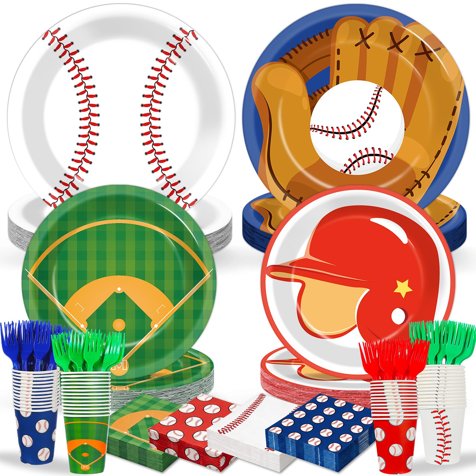 250 Pcs Baseball Birthday Party Decorations Baseballs Disposable Party Tableware Sets Including Plates Cups Napkins Baseball Sports Theme Dinnerware for Sports Birthday Parties Supplies Serves 50