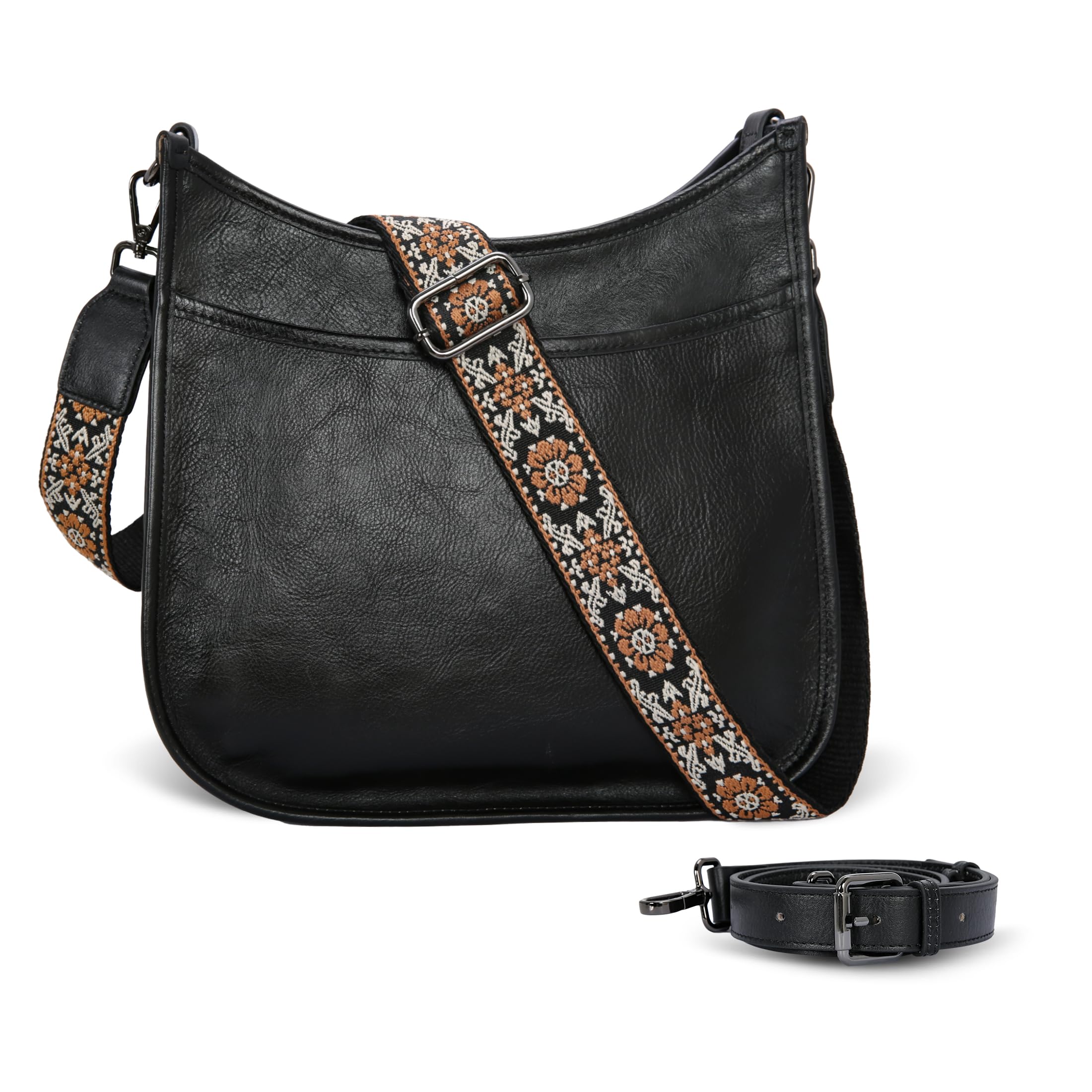 Iswee Crossbody Bags for Women Genuine Leather Purses Vintage Shoulder Handbags Travel Cross Body Bag with Boho Strap