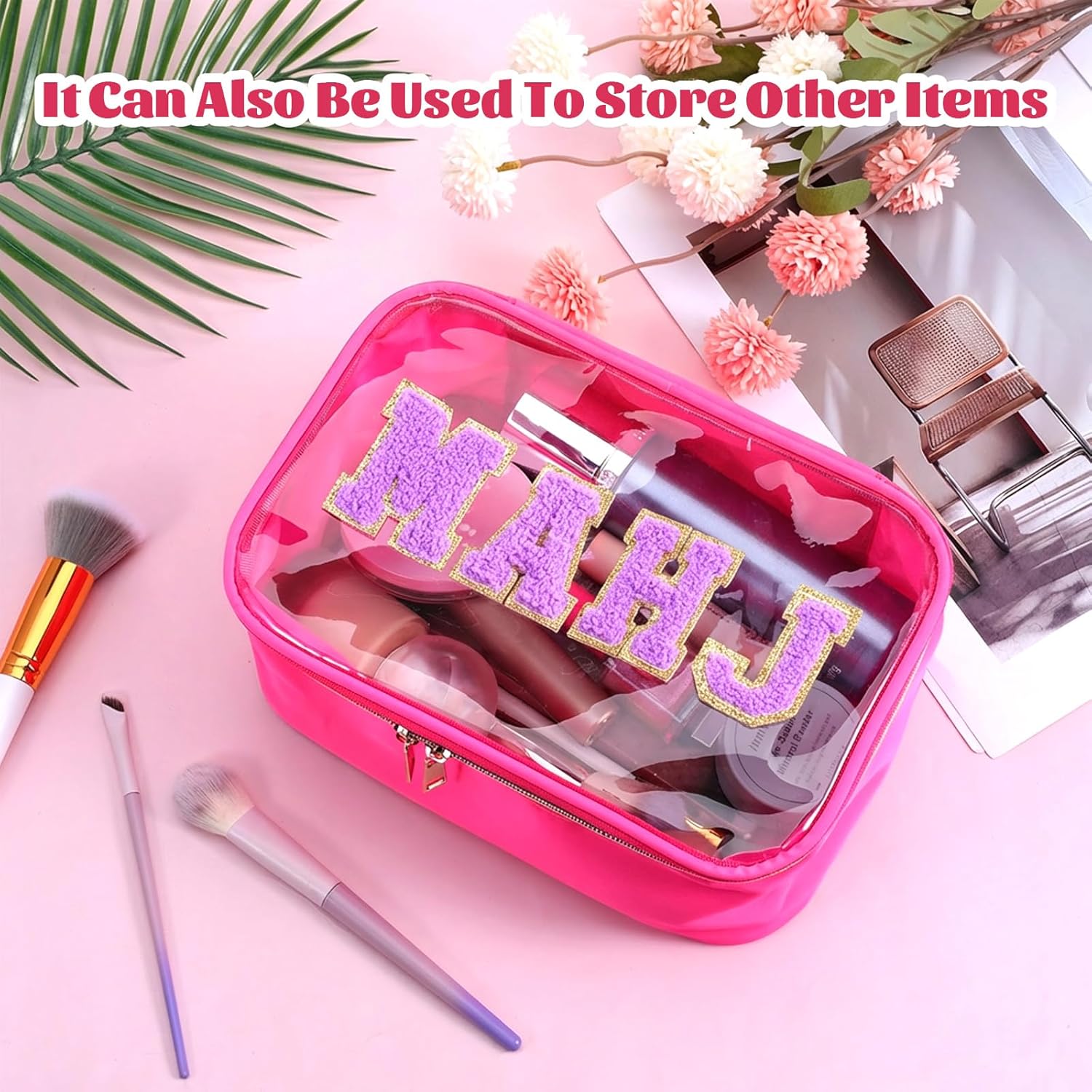 Empty Mahjong Tiles Bag with Zipper, American Mahjong Storage Case PVC Clear Waterproof Mahjongs Holder Storage Pouch for Game Lover Gift Travel Gatherings Accessories,9.2 x 6.3 x 4.3 Inch(Rose Red)